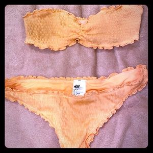 H&M MELON ORANGE SCRUNCH STRAPLESS BIKINI